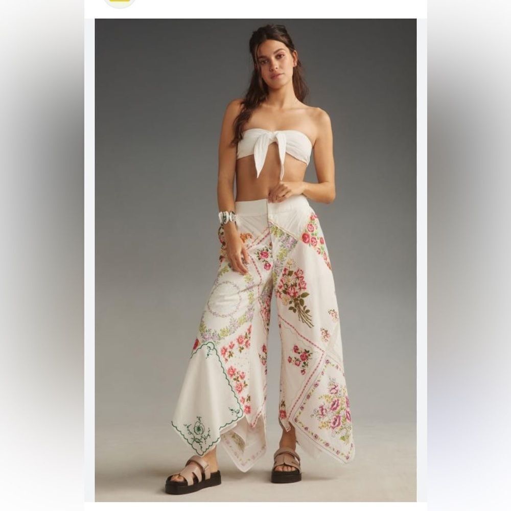 By Anthropologie size Small By Anthropologie Patchwork Linen Wide-Leg Crop Pants